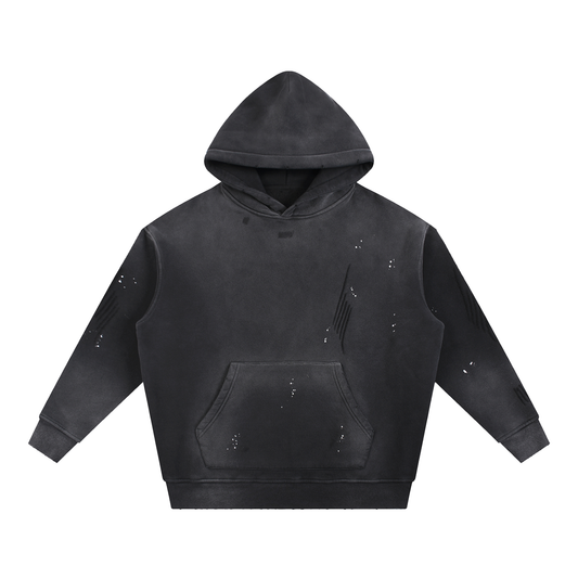 Vintage Washed Frayed Fleece Hoodie