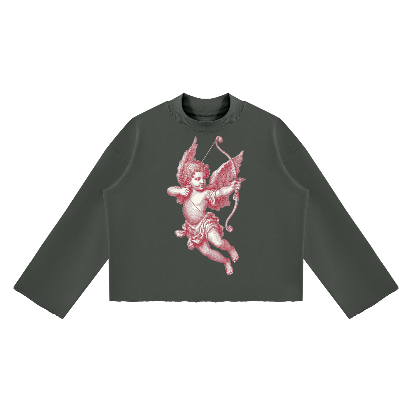 Unisex Mock Neck Raw Edge Boxy Sweatshirt