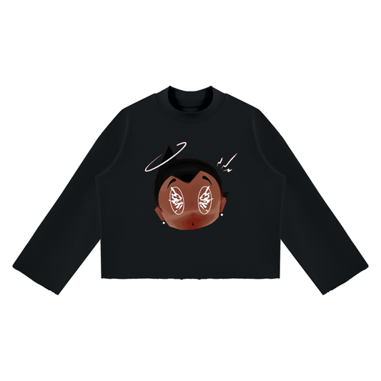 Unisex Mock Neck Raw Edge Boxy Sweatshirt