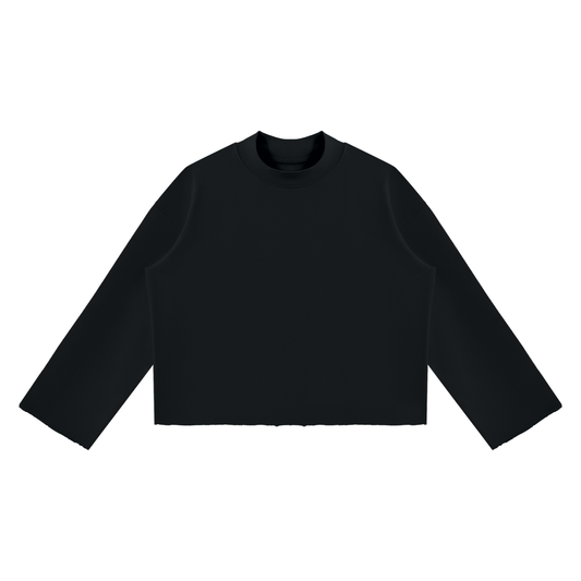 Unisex Mock Neck Raw Edge Boxy Sweatshirt