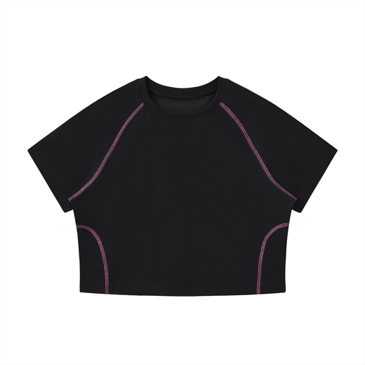Women's Contrast Stitch Raglan Crop T-Shirt