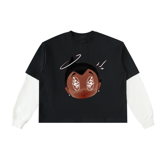 Layered Contrast Sleeve Cotton T-Shirt