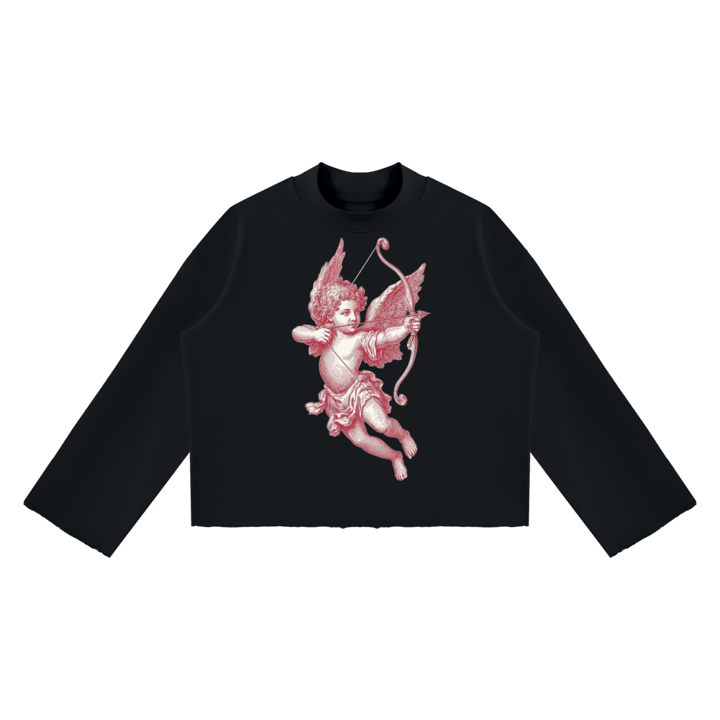 Unisex Mock Neck Raw Edge Boxy Sweatshirt