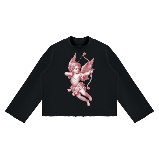 Unisex Mock Neck Raw Edge Boxy Sweatshirt